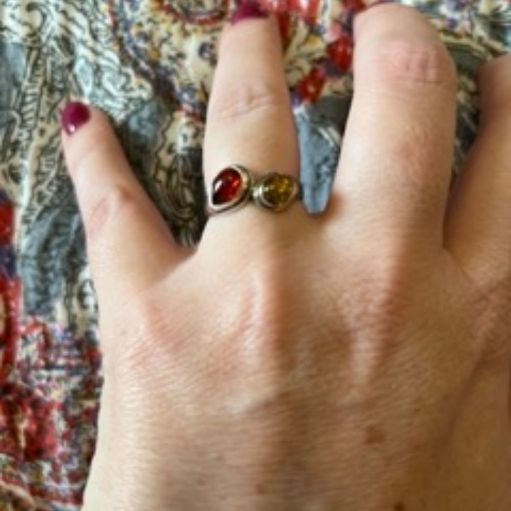 Sterling silver and amber ring